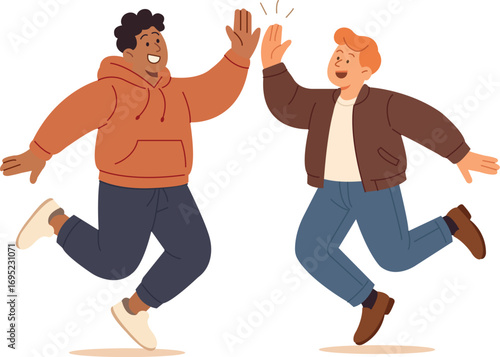 Happy friends giving high five – joyful friendship, teamwork, celebration concept illustration