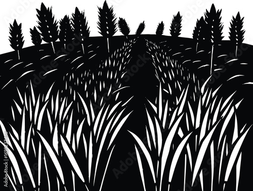 Barley Field Row Silhouette