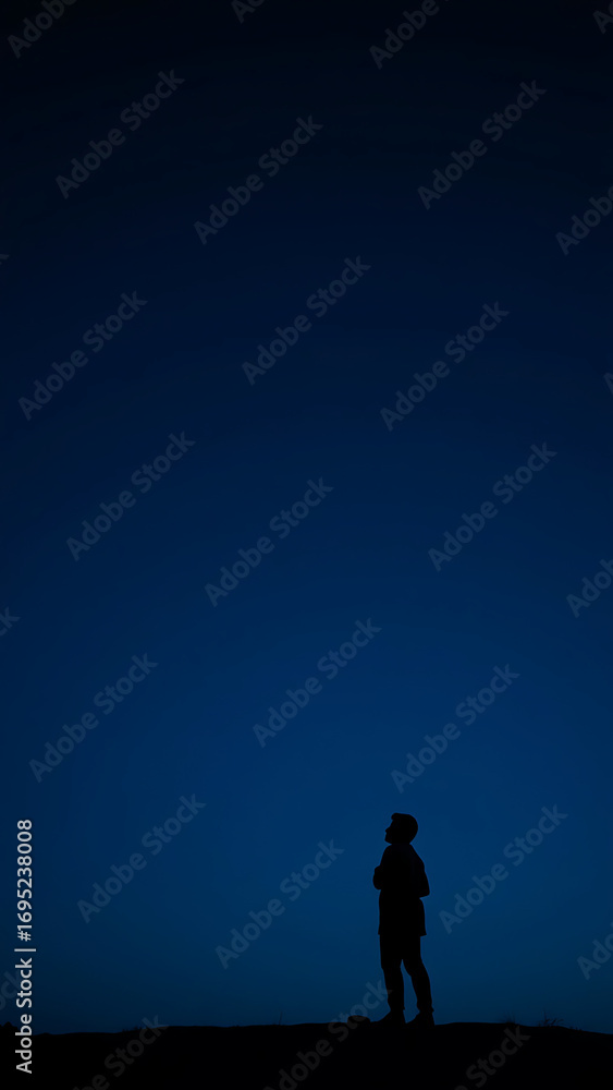Fototapeta premium Solitary Figure in a Blue and Dark Night Sky vertical