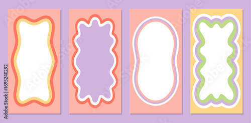 Groovy retro wavy rectangle shape frame set in colorful outline. Funky border and abstract graphic background reflect y2k style. Modern frame and playful border for creative label or vintage edge.