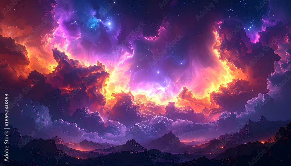 Naklejka premium Fiery celestial cloudscape