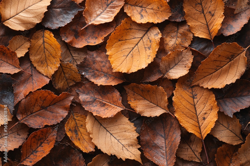 Obraz premium Dry autumn leaves texture in warm tones