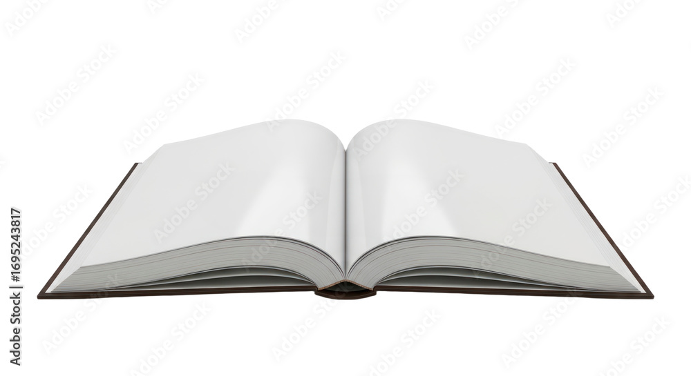Fototapeta premium Open Book with Blank White Pages on Isolated Background, Ready for Custom Text and Design. isolated on transparent background. PNG Isolated Transparent