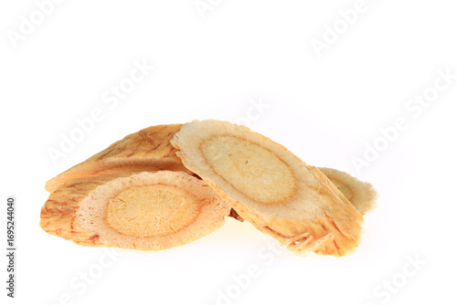 Obraz na plátně Chinese herbal medicine astragalus membranaceus on a white background