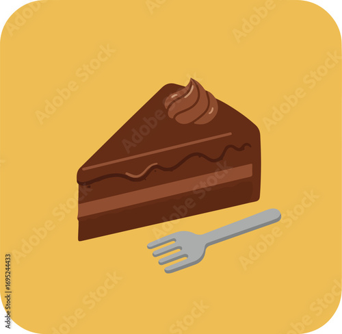 Triangle slice of chocolate cake with a fork, perfect for food blogs, dessert menus, or baking recipes. Delicious indulgence.
