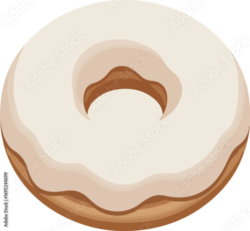 Frosted donut with white topping isolated in a blank background. Suitable for food blogs, dessert menus, or bakery advertisements.