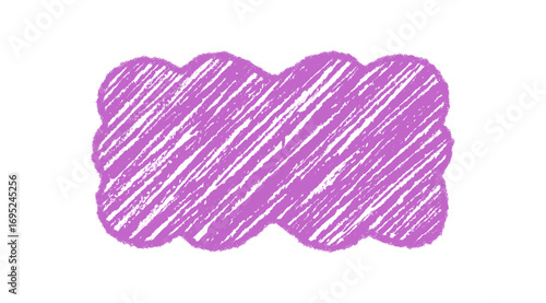 Groovy crayon scallop rectangle border sketched in retro purple sketch style. Wavy frame creates abstract background with chalk graphic look. Y2k shading accents vintage design charm.