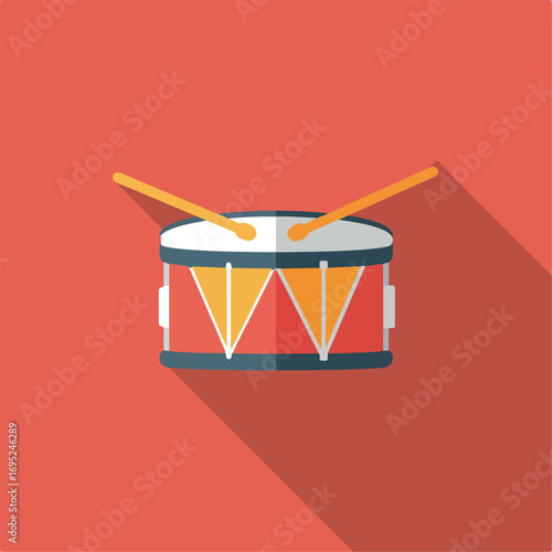 Simple drum and drumsticks flat design. Ideal for musicthemed graphics, band posters, music tutorials, and percussionrelated websites and social media.