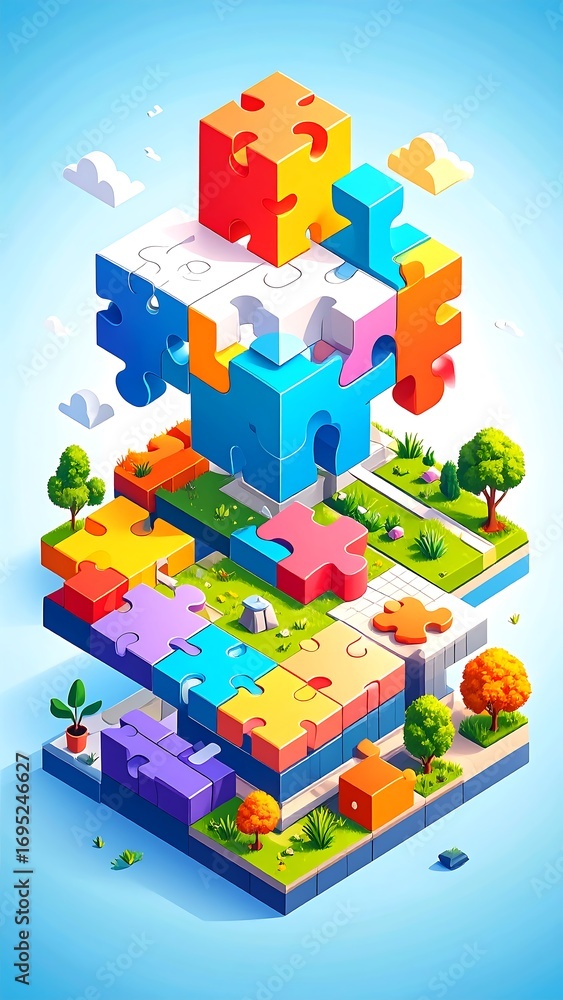 Obraz premium Colorful puzzle isometric cityscape