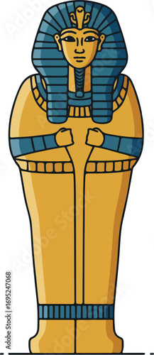 Golden sarcophagus with blue accents from ancient egypt, perfect for historical and archeological educational resources or cultural presentations.