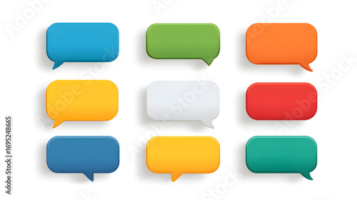 A set of glossy, colorful web buttons and speech bubbles, perfect for website design
