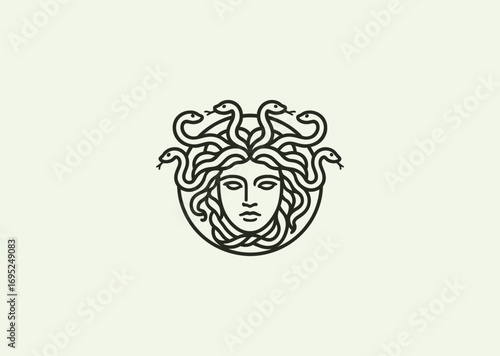 A line style Medusa logo, symbolizing mystique, power, and the serpent-haired guardian