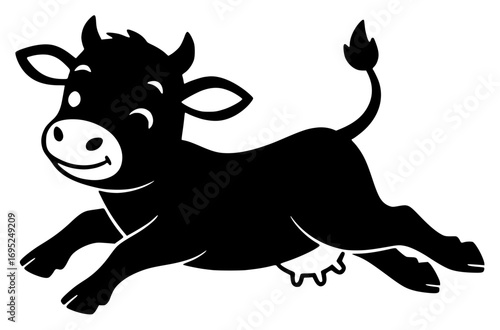 Silhouette of a reclining cow with horns on white background