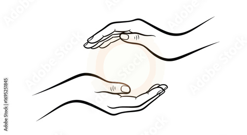Elegant hand illustration cradling luminous orb conveying protection and support