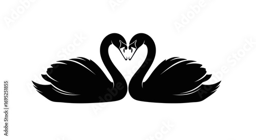 Elegant black swans forming a heart shape silhouette in a simple vector illustration