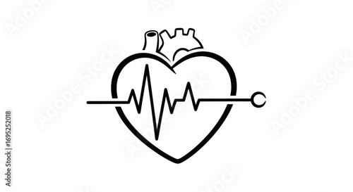 Minimalist heart with EKG line art illustration for medical and health themes
