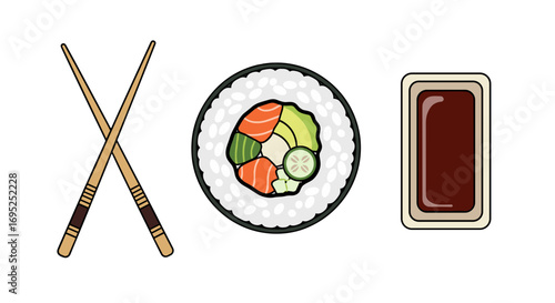 Illustration of a thermometer, a face mask, and a bottle of hand sanitizer on a white background