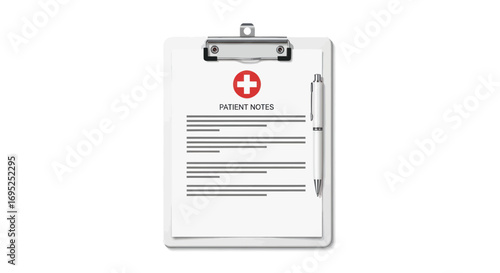 Patient notes clipboard on white background representing healthcare information records