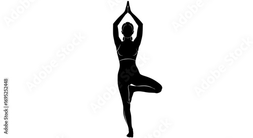 Silhouette of woman practicing tree pose yoga gracefully for wellness and fitness routine