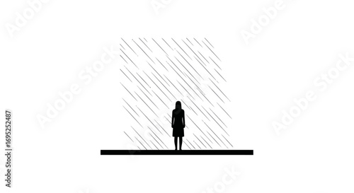 Solitude in the Downpour A Minimalist Silhouette Amidst a Torrential Rain Visual