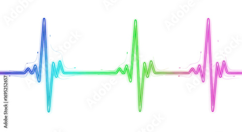 Vibrant heartbeat rhythm showcasing colorful life force on a clean white backdrop