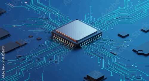 Advanced microchip on a circuit board illustrating modern technology and connectivity