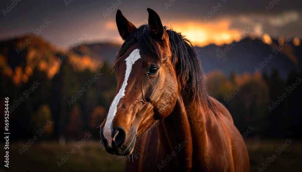 Obraz premium Horse portrait at sunset (1)