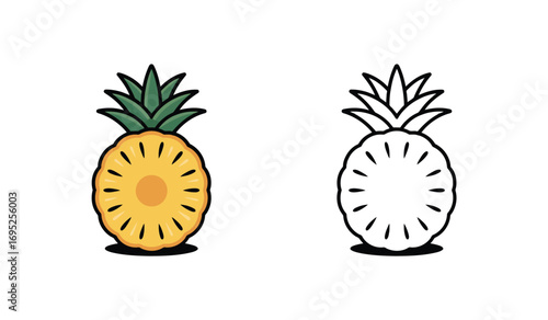 Delicious Pineapple Slice Illustration with Coloring Page Version Vector Design