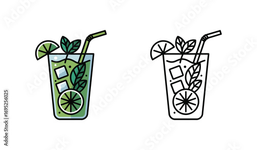 Refreshing Mojito Cocktail Vector Illustration with Lime and Mint Leaves