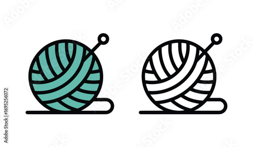 Illustration of Knitting Ball in Color and Black and White