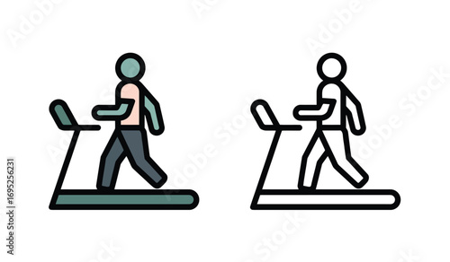 Fitness Icon Set Featuring People on Treadmills for Exercise