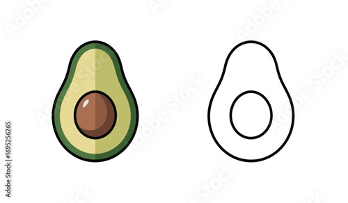 Avocado fruit vector illustration color and line art style simple design
