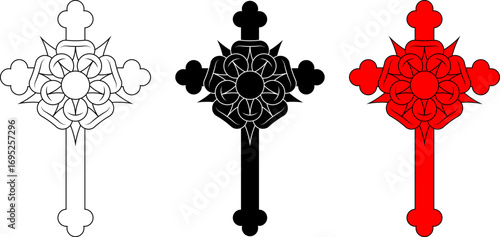 outline silhouette Rose Cross symbol set