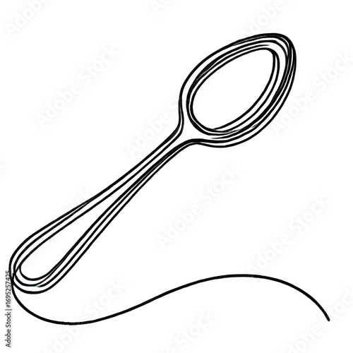 Spoon drawing, one continuous line, isolated on white background