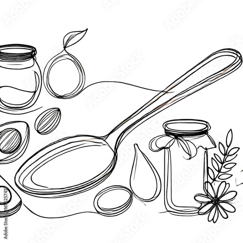 Spoon drawing, one continuous line, isolated on white background