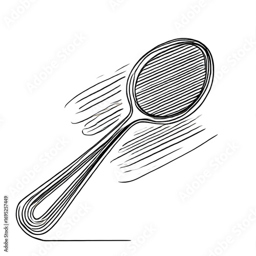 Spoon drawing, one continuous line, isolated on white background