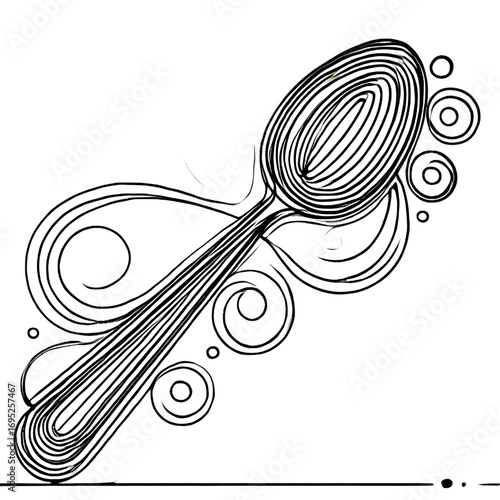Spoon drawing, one continuous line, isolated on white background