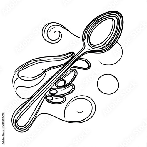 Spoon drawing, one continuous line, isolated on white background