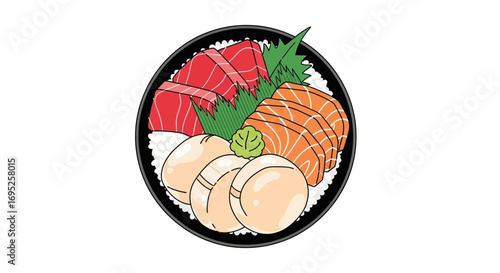 Artistic illustration of assorted sashimi platter in a minimalistic style
