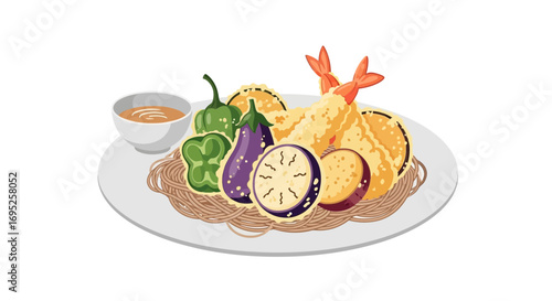 Assortment of tempura with dipping sauce, delicious and visually appealing