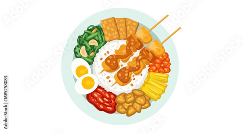 Authentic Indonesian Nasi Campur Plate Vector Illustration Delights