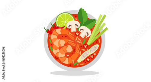 Authentic Thai Tom Yum Soup, a Flavorful Culinary Journey in Vibrant Style