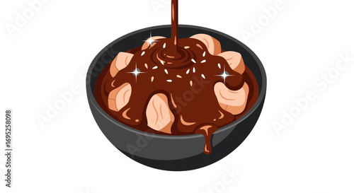 Banana slices cascade within a glossy chocolate deluge in a simple bowl
