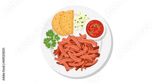 Delicious and appetizing plate of birria tacos ingredients arrangement
