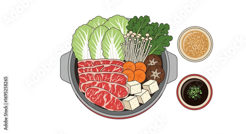 Delicious and Colorful Hot Pot Illustration Featuring Fresh Ingredients