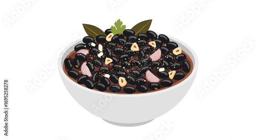 Delicious and Nutritious Bowl of Black Beans with Garnishes Illustration