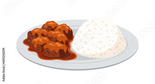 Delicious Asian Meatballs and Rice Serving on a Plate Illustration