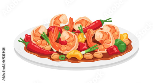 Delicious cooked shrimps with vibrant vegetables, a culinary masterpiece