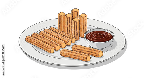 Delicious churros served with luscious dark chocolate dipping sauce
