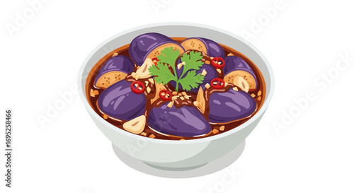 Delicious eggplant dish with a flavorful sauce vector illustration